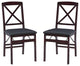 Linon Triena X-Back Set of 2 Folding Chairs Faux Leather Seat in Merlot Wood