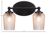 Capri 2-Light Bath Bar, Matte Black/Silver Textured