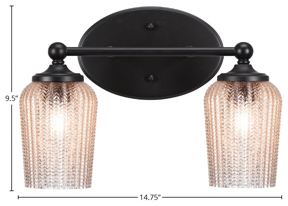 Capri 2-Light Bath Bar, Matte Black/Silver Textured