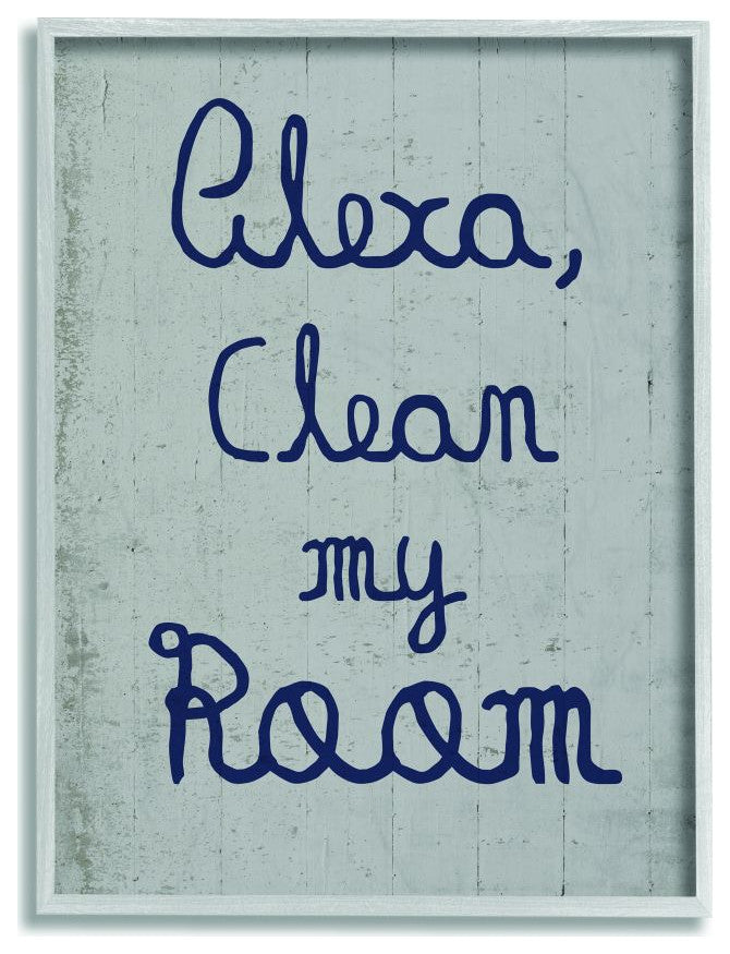The Kids Room by Stupell Alexa Clean My Room Blue Grey Kids Funny Word, 11 x 14