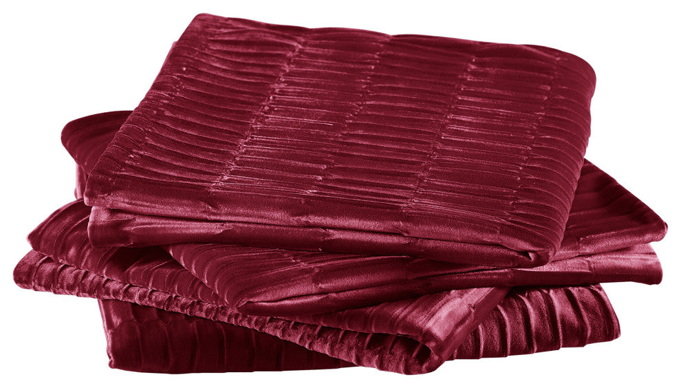 Pleated Velvet Pillow Cover 4 Piece Set, Garnet, 20" X 20"