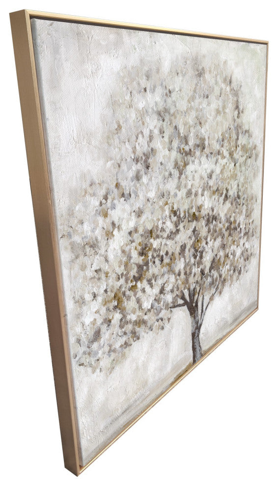 Neutral Gray and Tan Large Tree Canvas Wall Art