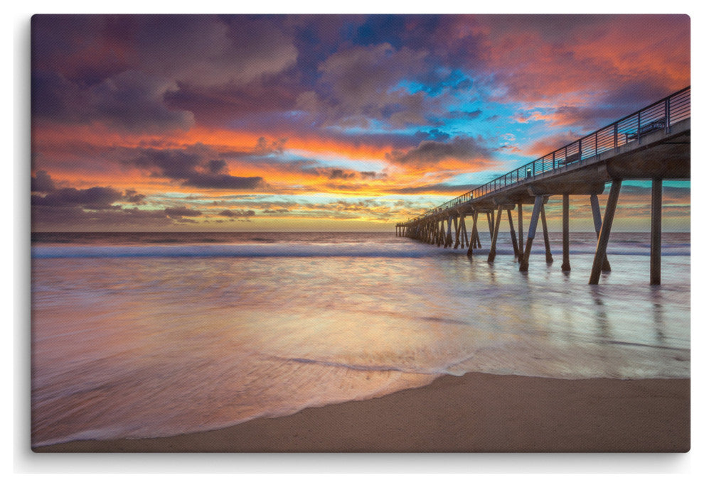 Dreamy Pier at Sunset Coastal Landscape Photo Canvas Wall Art Prints, 24" X 36"