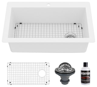 Karran Drop-In Quartz 33" 1-Hole Single Bowl Kitchen Sink Kit, White
