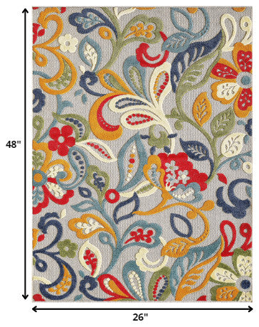 2"x4" Multicolor Jacobean Floral Indoor Outdoor Area Rug