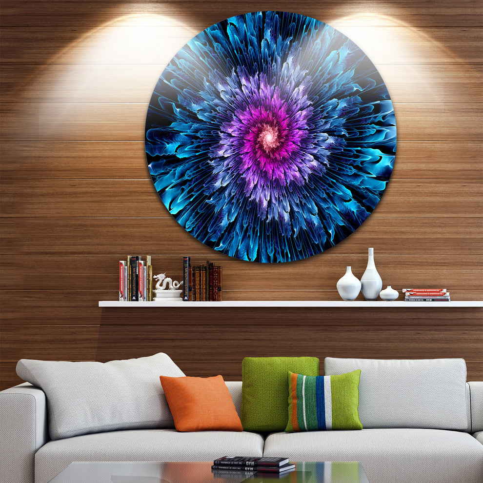 Magical Glowing Fractal Flower, Floral Large Disc Metal Wall Art, 11"