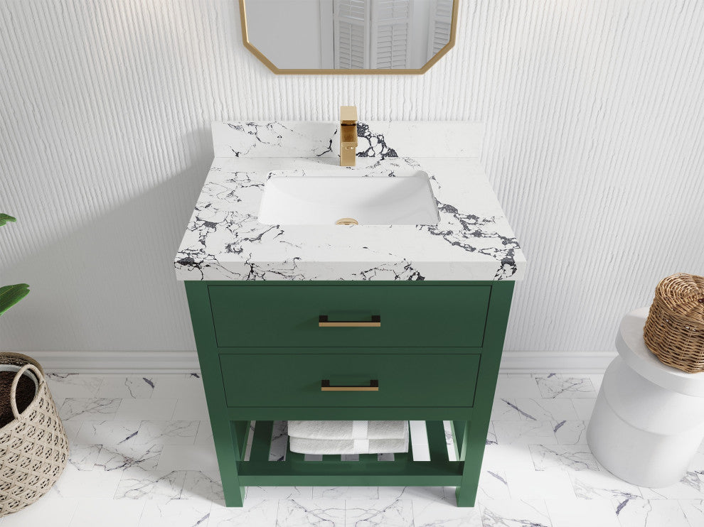 Parker 30 Single Sink Bath Vanity in Lafayette Green  2" Viola Night