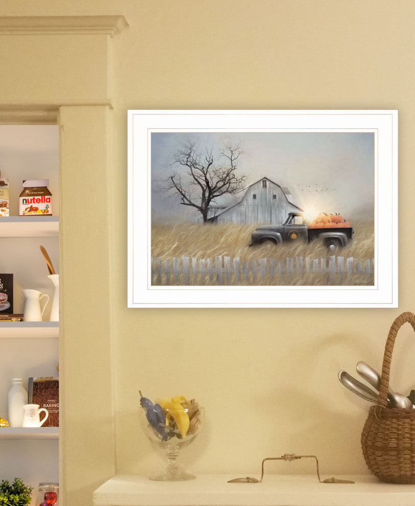 "Fall Pumpkin Harvest" By Lori Deiter, Ready to Hang Framed Print, White Frame
