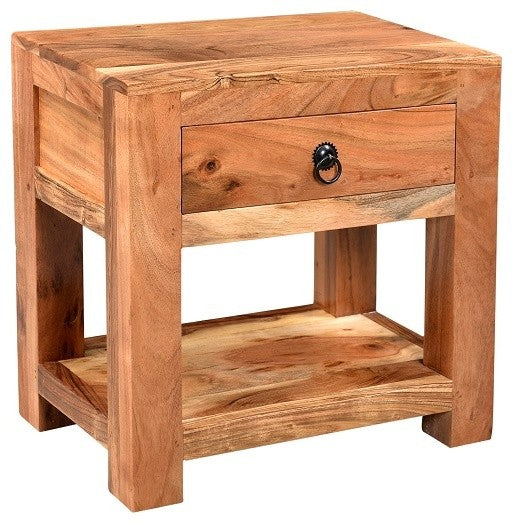 Timbergirl Ajmer Solid Acacia Wood bedside table, 21" Wide X 18" Deep X 26" High