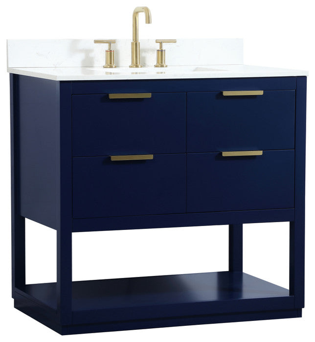 36" Single Bathroom Vanity, Blue, With Backsplash
