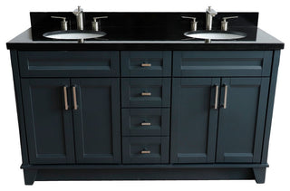 61" Double Sink Vanity, Dark Gray Finish And Black Galaxy Granite