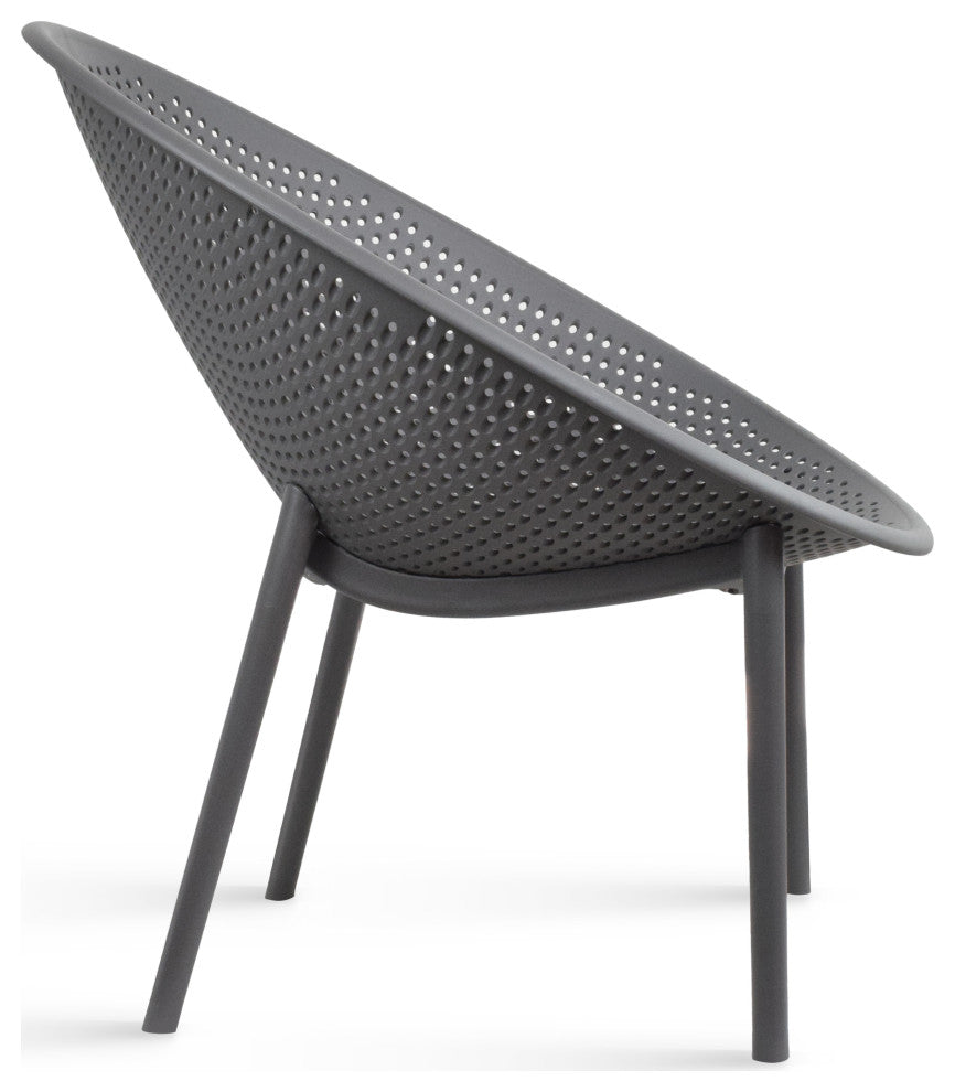 Modern Plastic Lounge Chair Perforated Egg Shaped Seat for Indoor/Outdoor, Grey