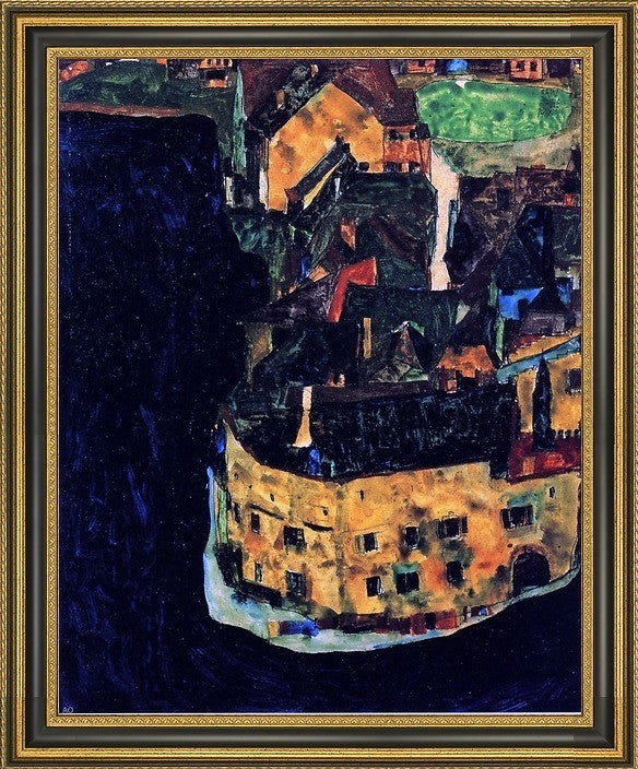 Egon Schiele City on the Blue River - 20" x 25" Framed Premium Canvas Print