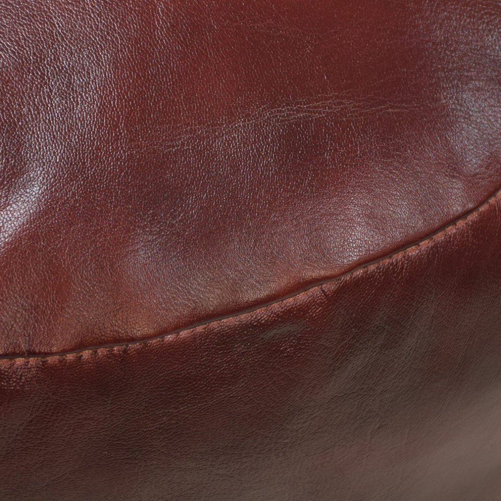 Pouf-Solid Handmade Leather Pouf (Recycled Foam with Fiber Fill), Cherry, [Round} 18x18x18