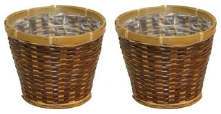 2 Pcs Natural Two Toned 6" Bamboo Pot W/ Soft Liner