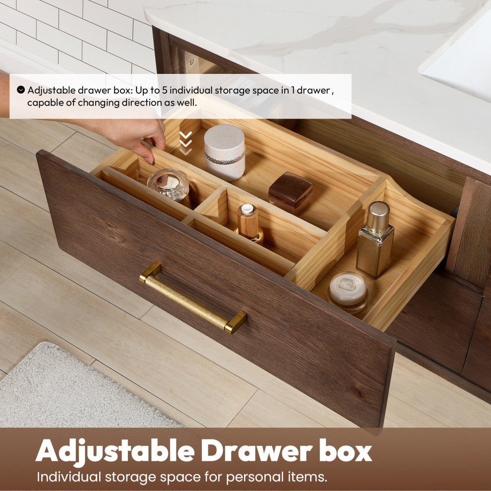 Cristo Floating Bath Vanity With Stone Top, Aged Dark Brown Oak, 55in., With Mirror