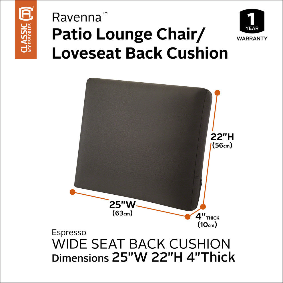 Patio Back Cushion Slip Cover and Foam, Espresso, 25"x22"x4"