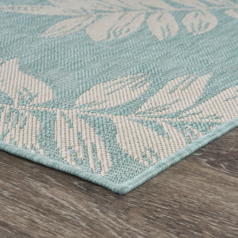 5" x 7" Teal and Ash Sprigs Indoor Outdoor Area Rug