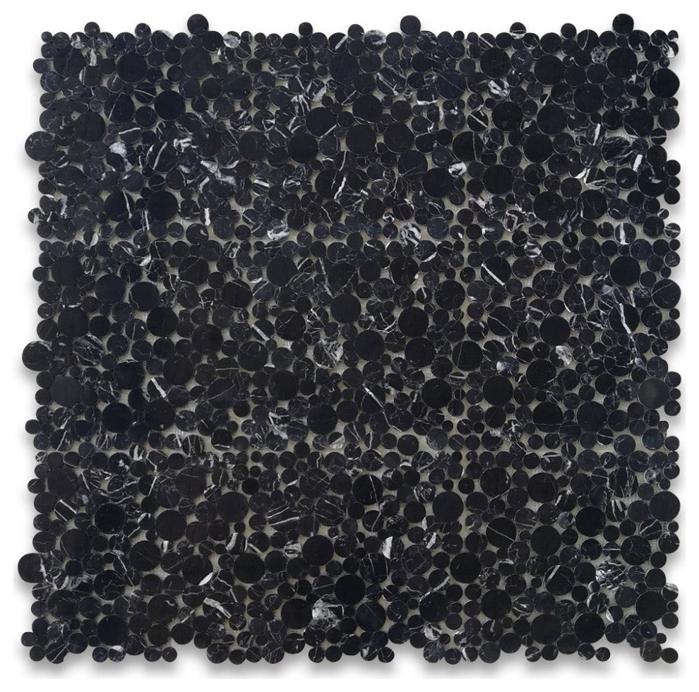Nero Marquina Marble Bubble Round Mosaic Tile Polished, 1 sheet