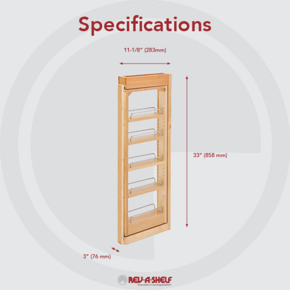 Wood Wall Filler Pull Out for 33" H New Kitchen Applications, 3"W