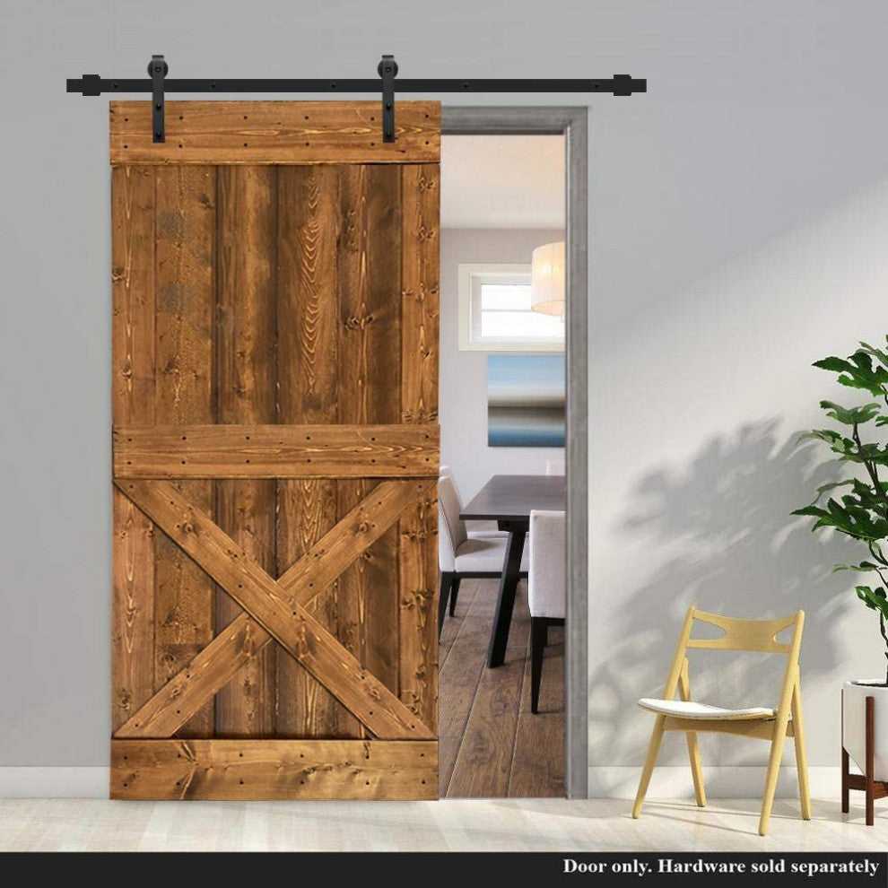 Stained Solid Pine Wood Sliding Barn Door, Walunt, 42"x84", Mini X