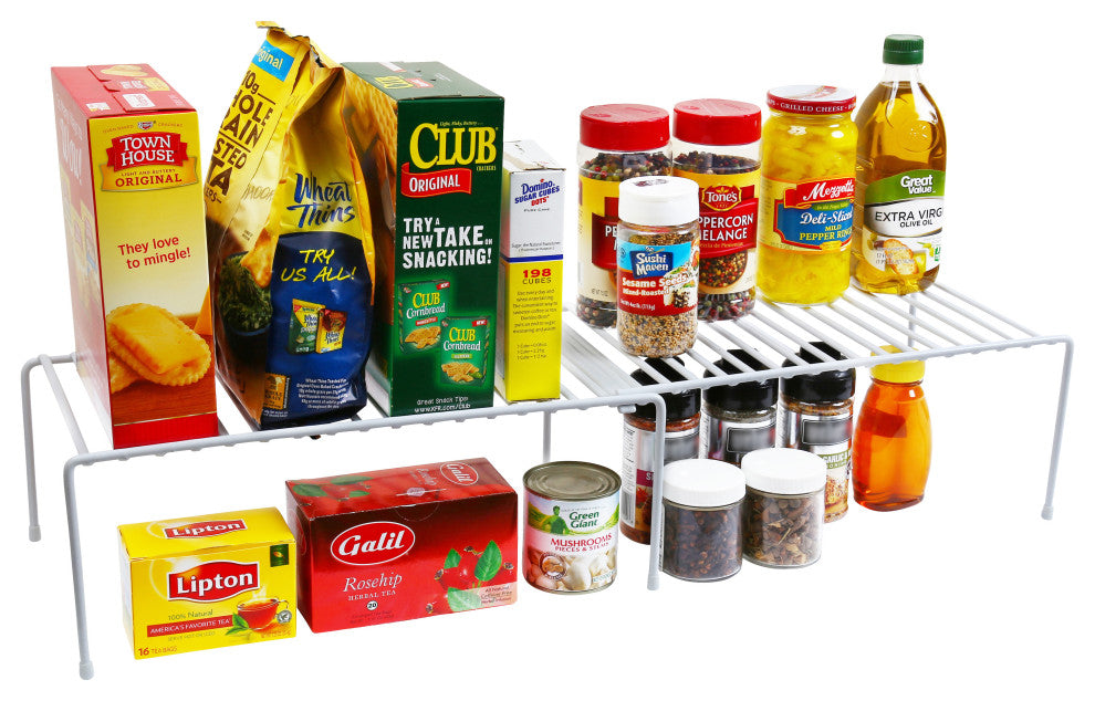 YBM Home Expandable Wire Kitchen Cabinet and Counter Shelf Organizer, White