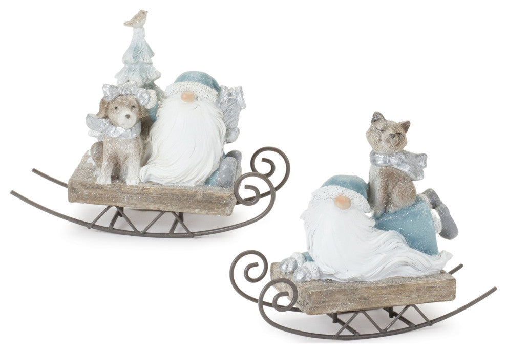 Gnome on Sled Figurine, Set of 2