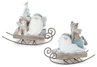 Gnome on Sled Figurine, Set of 2
