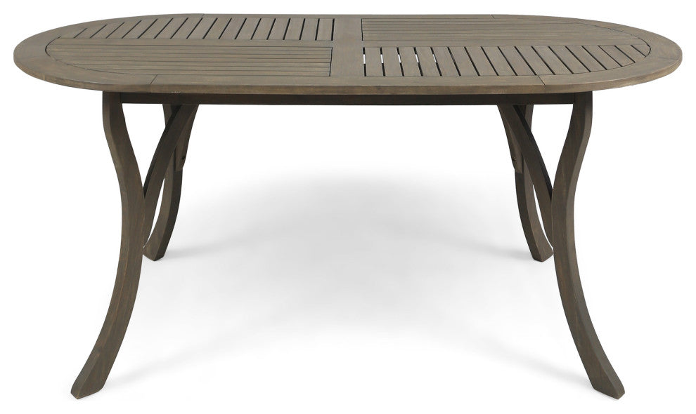 GDF Studio 7-Piece Ford Outdoor Wood and Wicker Dining Set, Gray Finish/Gray