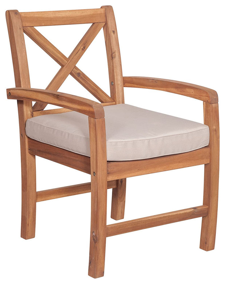 Set of 2 Patio Dining Chair, Acacia Wood Frame With UV Resistant Cushions, Brown