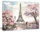 Eiffel with Pink Flowers, Landscape Canvas Art Print, 20"x12"