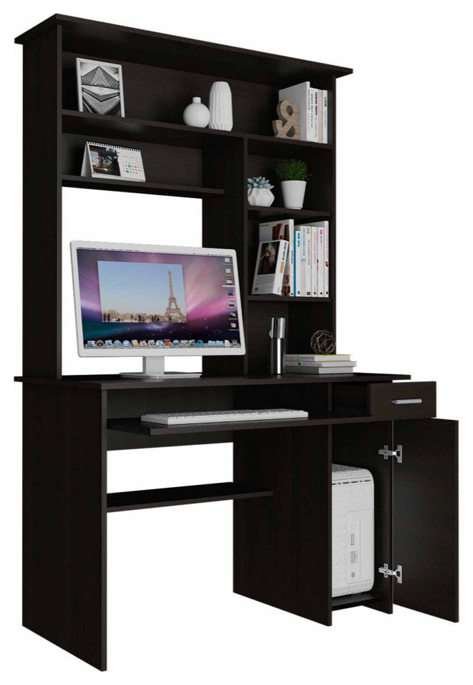Weston 2 Computer Desk, With 2 Drawers, 6 Shelves And Hutch, Black Wengue