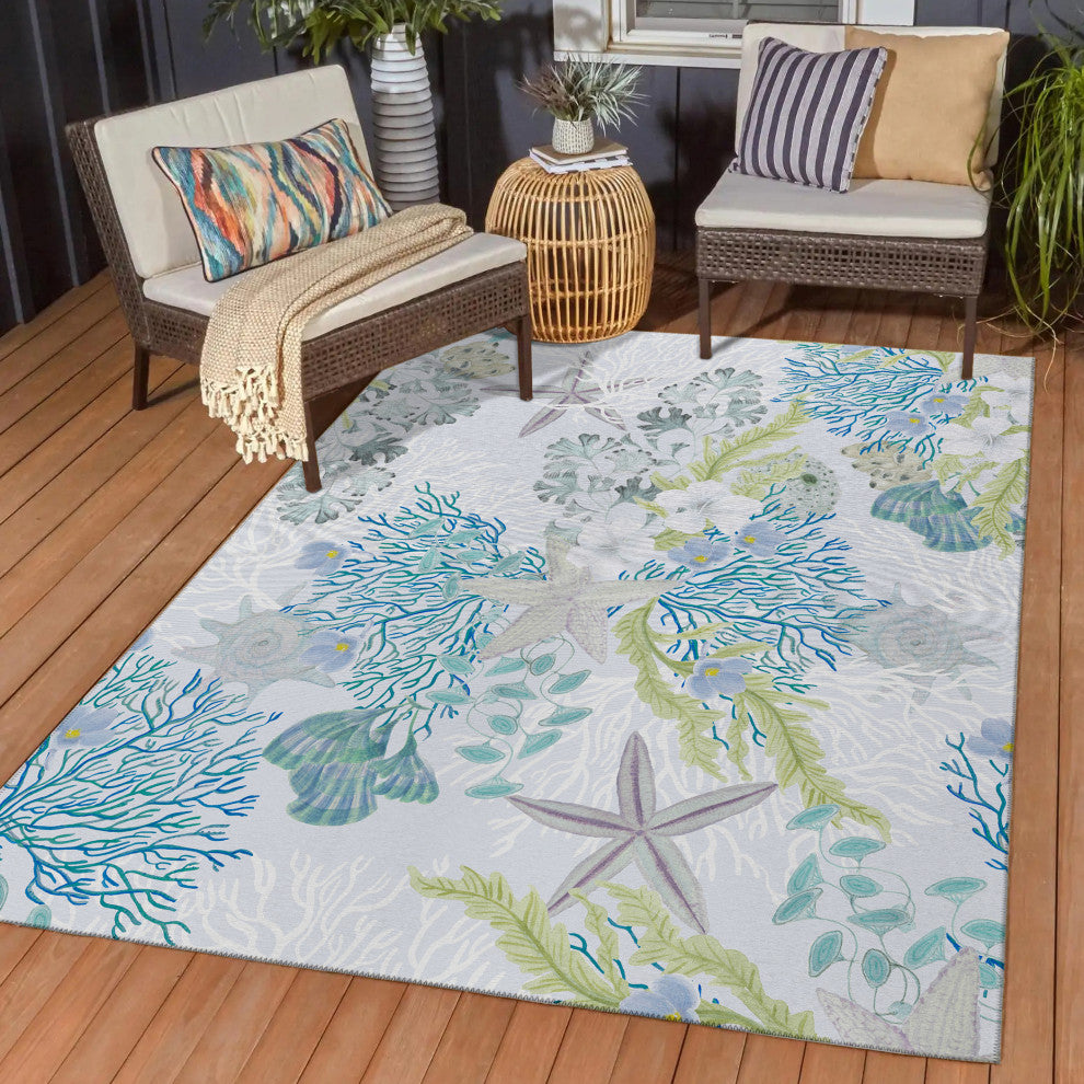 Indoor/Outdoor Seabreeze SZ1 Silver Machine Washable 8' x 10' Rug