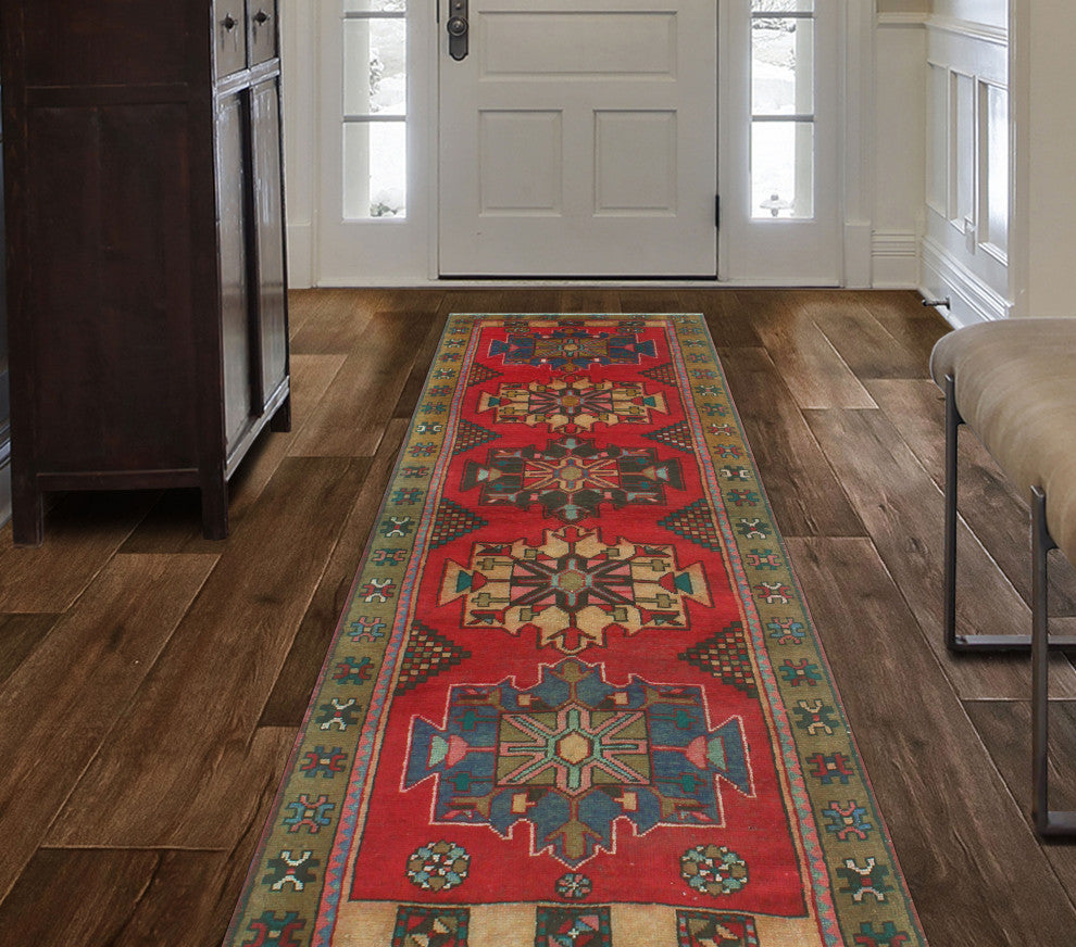 Fine Vintage Distressed Berry Red/Brown Runner, 3'3x9'10