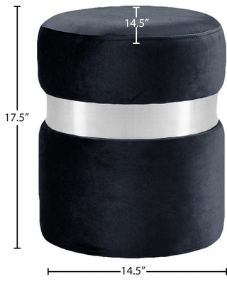 Hailey Velvet Upholstered Ottoman/Stool, Black, Silver Band