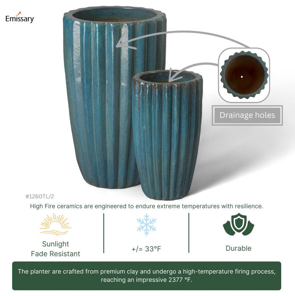 Tall Round Ridge Pot, Teal 12x21