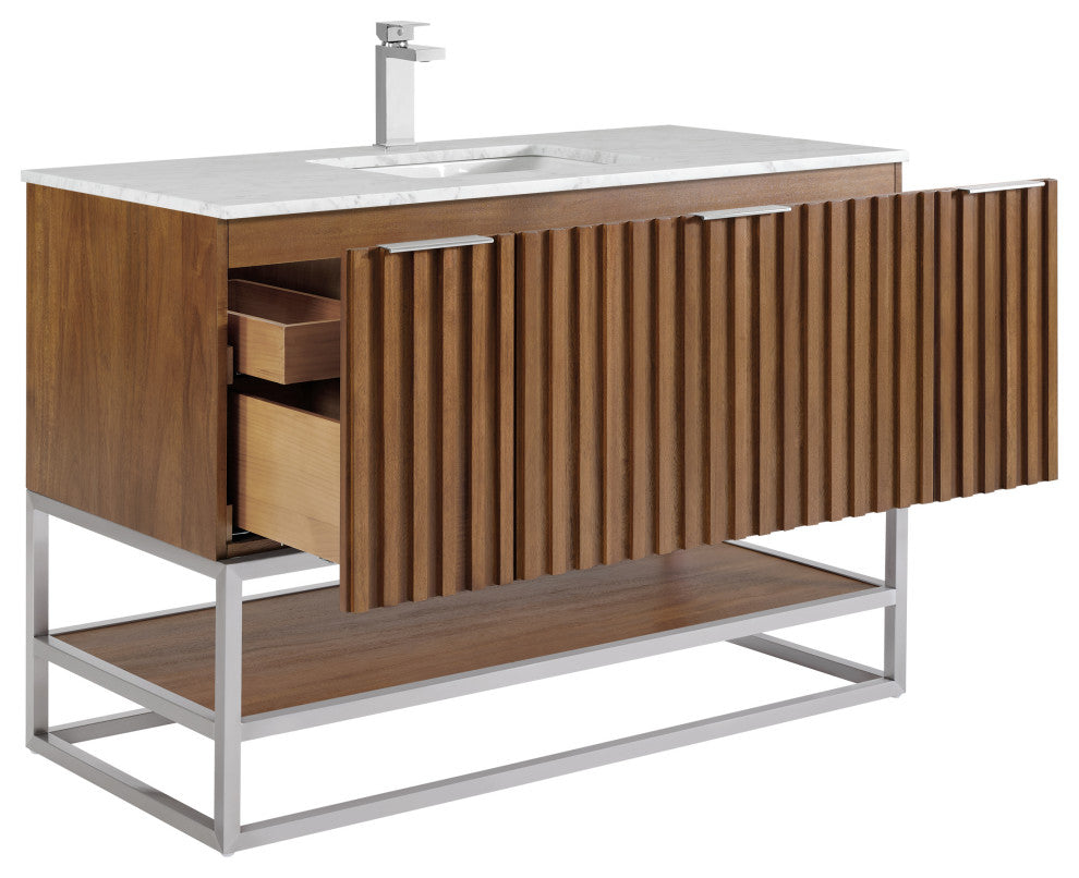 Terra Bathroom Vanity, Walnut/Brushed Nickel, 48", Marble Top