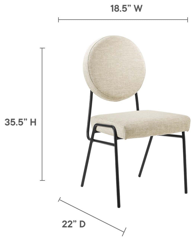 Craft Upholstered Fabric Dining Side Chairs, Set of 2, Black Beige