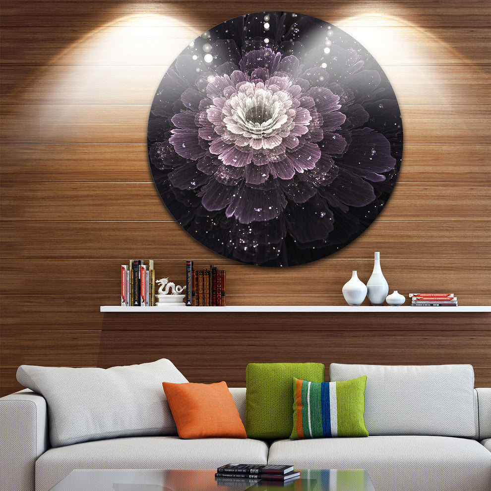 Black Flower With Silver Details, Floral Digital Round Wall Art, 38"