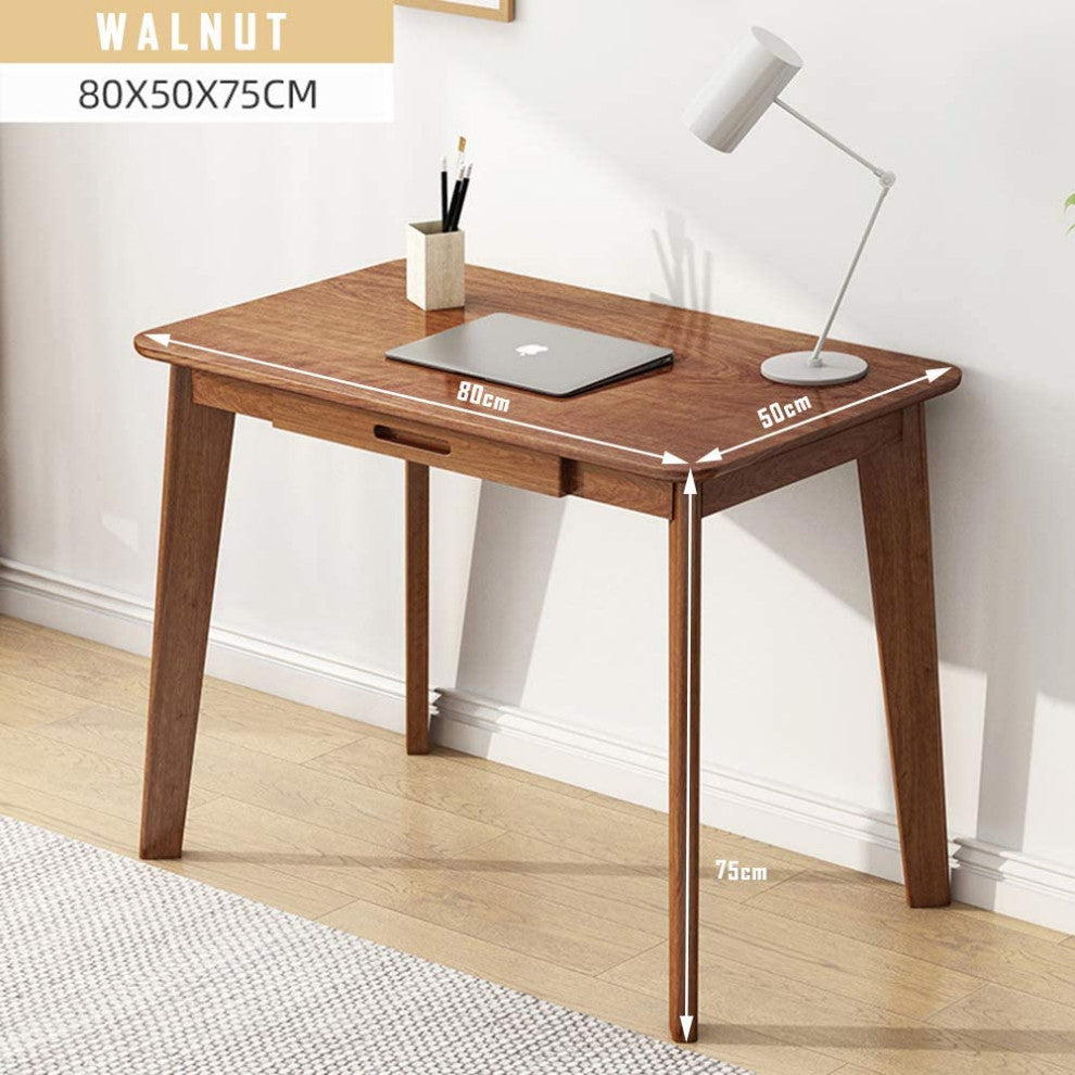 Solid Wood Writing Desk - Home Office Workbench Desk with Drawer, Walnut