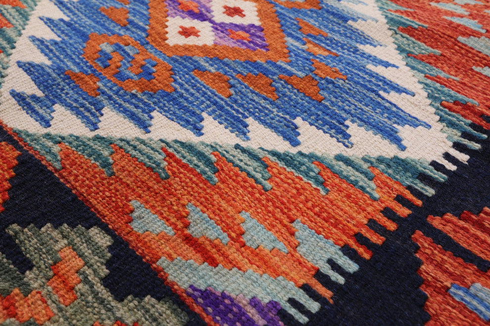 2' 8" X 10' 2" Wool On Wool Reversible Kilim Flat Weave Runner Rug Q9461