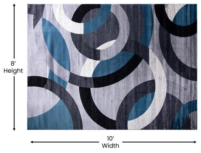 Harken Collection Geometric Olefin Area Rug with Jute Backing, Blue, 8' X 10'