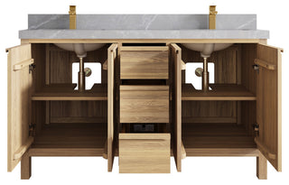 Elizabeth Oak 60" Double Sink Vanity, White 2" Pearl Gray