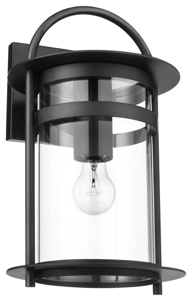 Bracer 1-Light Large Wall Lantern, Matte Black/Clear Glass