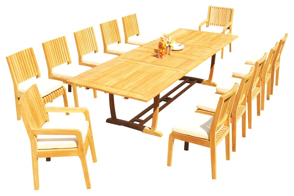 13-Piece Outdoor Teak Dining Set: 117" Masc Rectangle Table, 12 Maldives Chairs