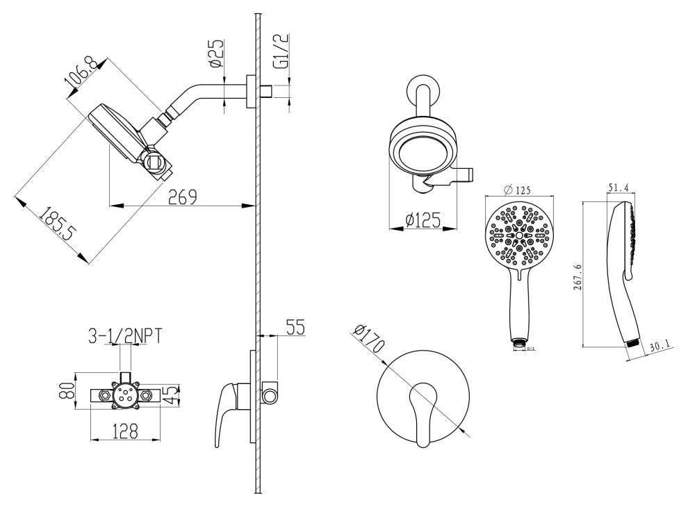 Multi Function Dual Shower Heads and Tub Faucet, Without Tub Spout