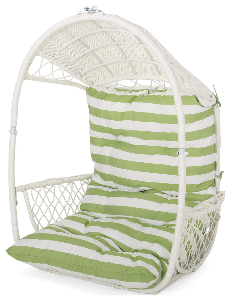 Auckland Wicker Hanging Chair With Stand, White/Green