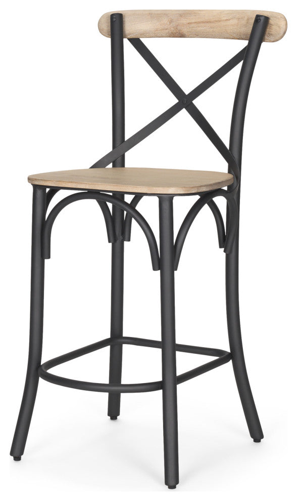 Etienne Light Brown Wood With Iron Metal Counter Stool