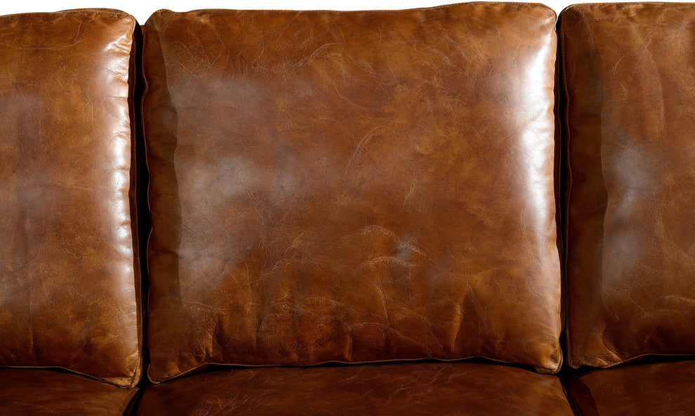 Leather English Rolled Arm Sofa, Light Brown
