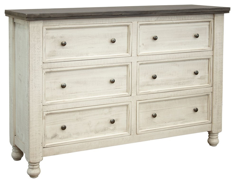 Stonegate Rustis Solid Wood 6 Drawer Dresser, White